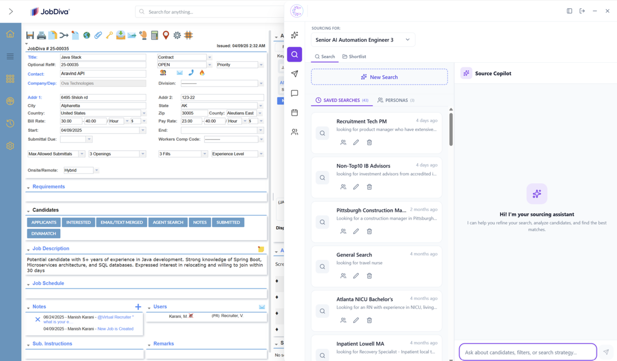Curately AI Sourcing expanded inside JobDiva