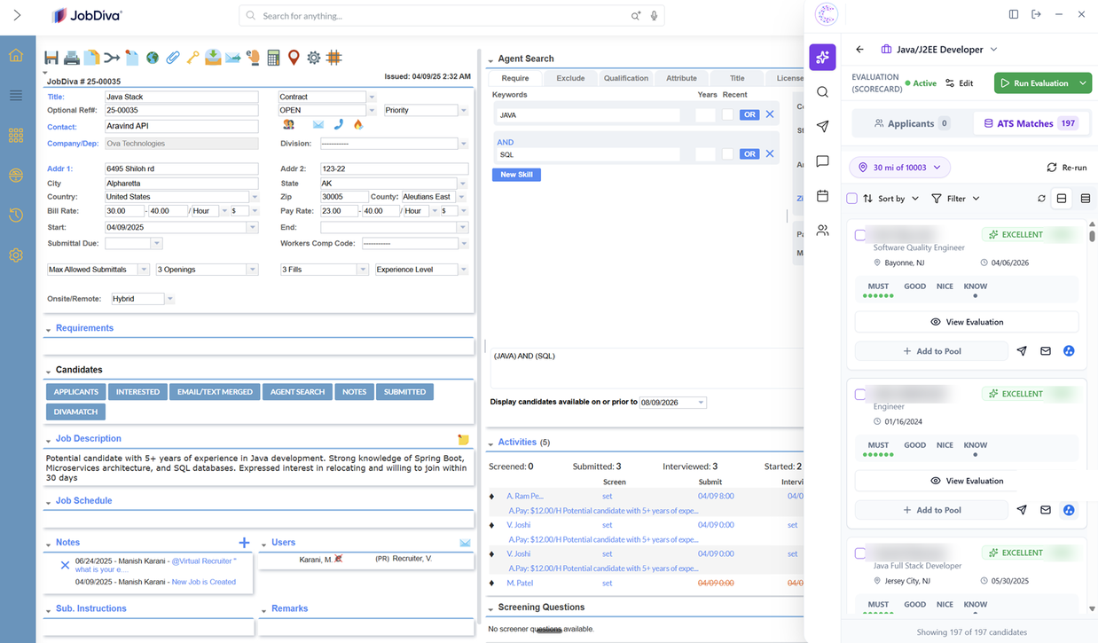 Curately AI Match expanded inside JobDiva