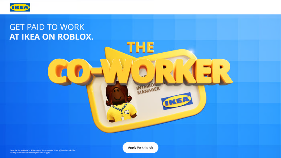 IKEA's The Co-Worker recruitment experience on Roblox offering paid roles in a virtual store